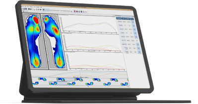 XSENSOR's Pro Foot & Gait software showing a person's plantar pressure profile.