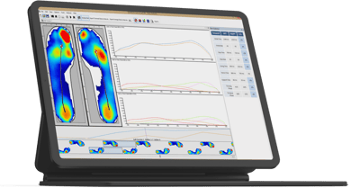 XSENSOR's Pro Foot & Gait software showing the plantar pressure data of feet.