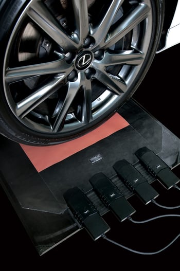 XSENSOR's static tire testing system measure the pressure of a tire.
