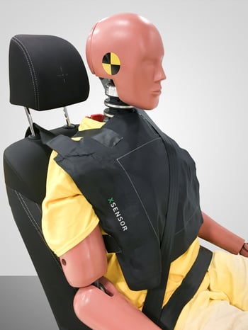 XSENSOR's High-Speed Impact sensor on the chest of an ATD.